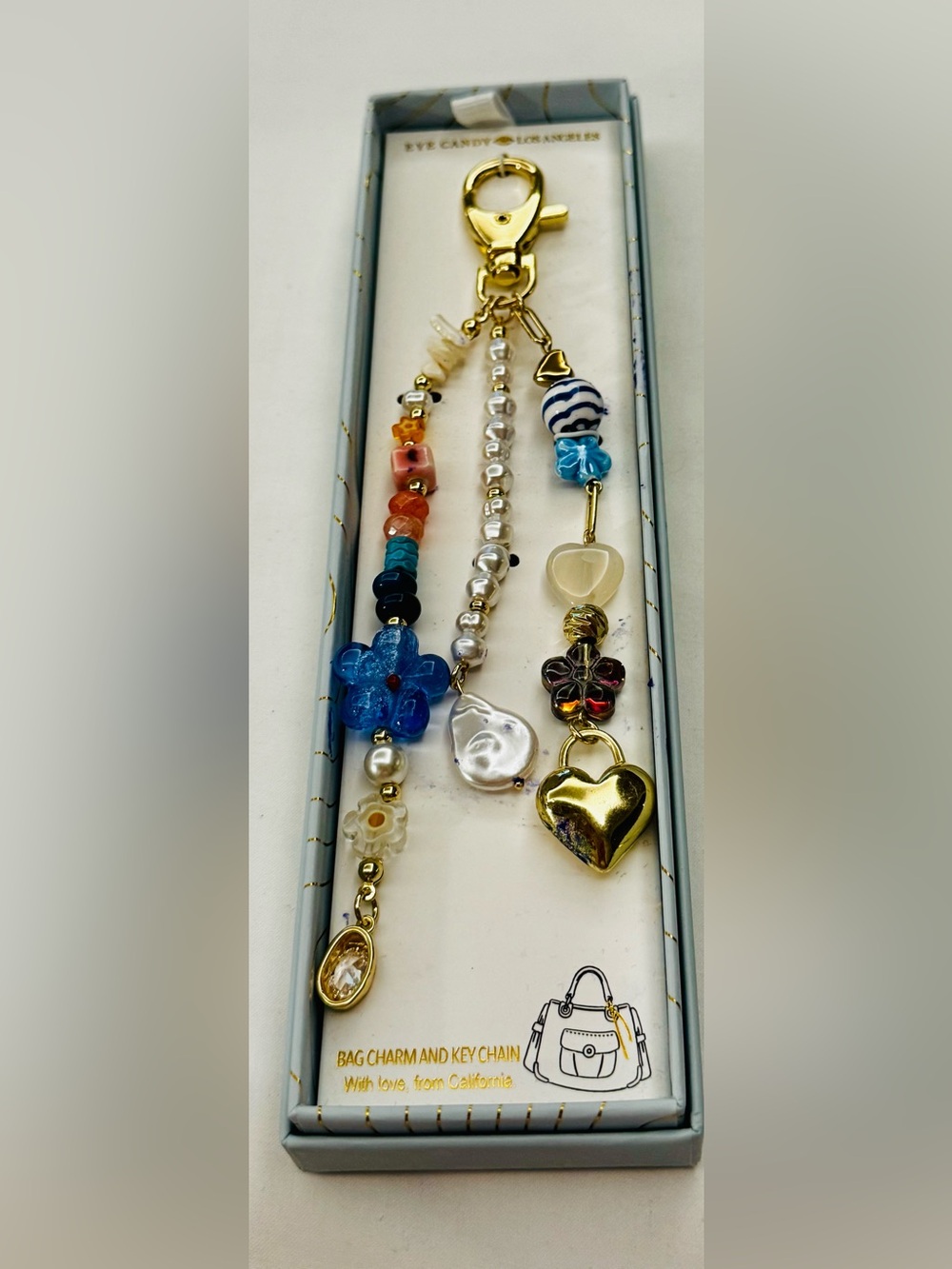 Eye CandyHandcrafted Multicolor Glass & Pearl Purse Charm, Keychain